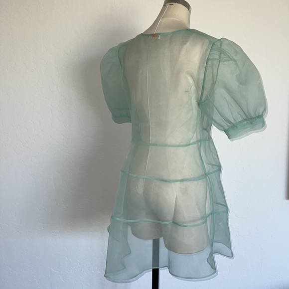 Very Rare!!!- For Love and Lemons Lucille Organza mint sheer nightie (L) - Picture 5 of 12